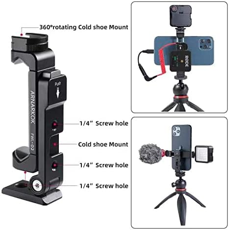 Arnarkok Soporte de trípode de metal ligero para teléfono con zapata fría giratoria, compatible con adaptador de soporte para teléfono inteligente