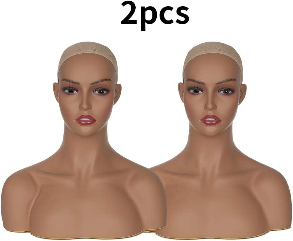 Busto de cabeza de maniquí con hombros para herramienta de visualización de pelucas, 2 piezas