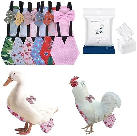 MANON ROSA Pañales de pollo, gallinas bantam, juego de 6 piezas reutilizables con corbatín, pañales para aves de corral, lavables, impermeables,