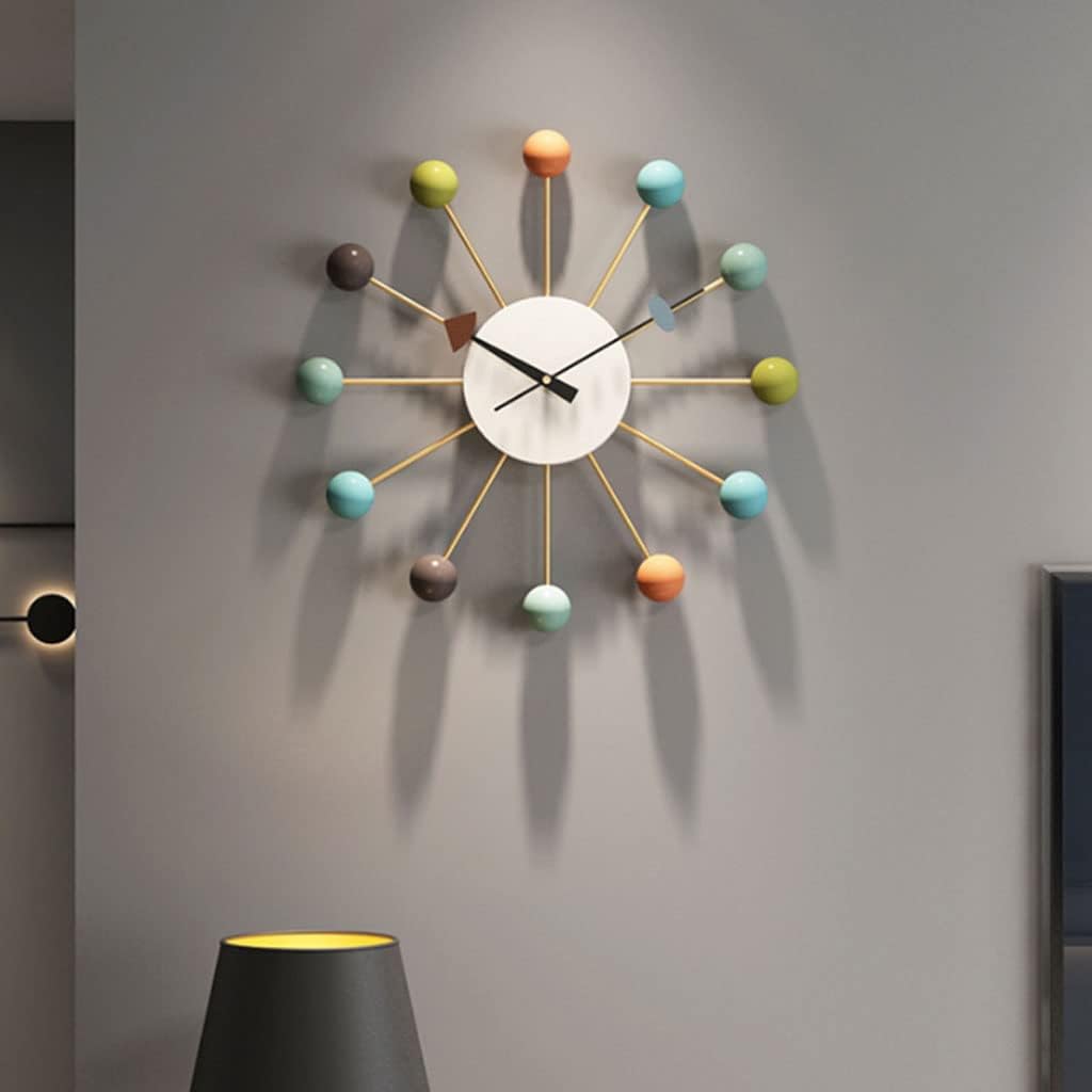 Reloj de pared Reloj de pared de bola de haya, silencioso, funciona con pilas, sin tictac, de 20 pulgadas, decorativo, de cuarzo, reloj grande para