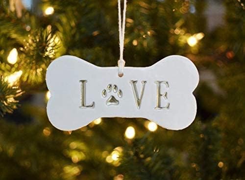 LOVE Dog Christmas Ornament, Dog Ornament, Dog Bone Ornament, Christmas Pet Ornament, Holiday Gift for Dog Lovers, Dog Gift