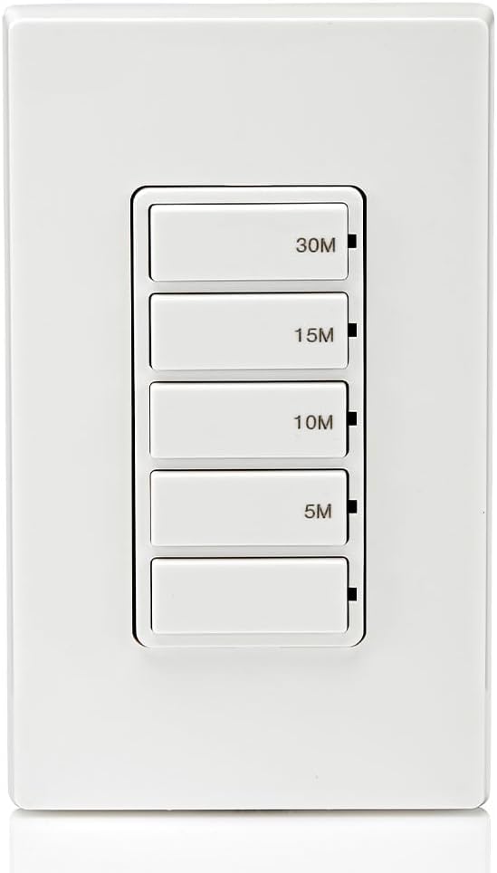 Interruptor temporizador de cuenta regresiva para ventilador de baño y luces domésticas, 5-10-15-30 minutos, no requiere neutral, un solo polo, 15A,