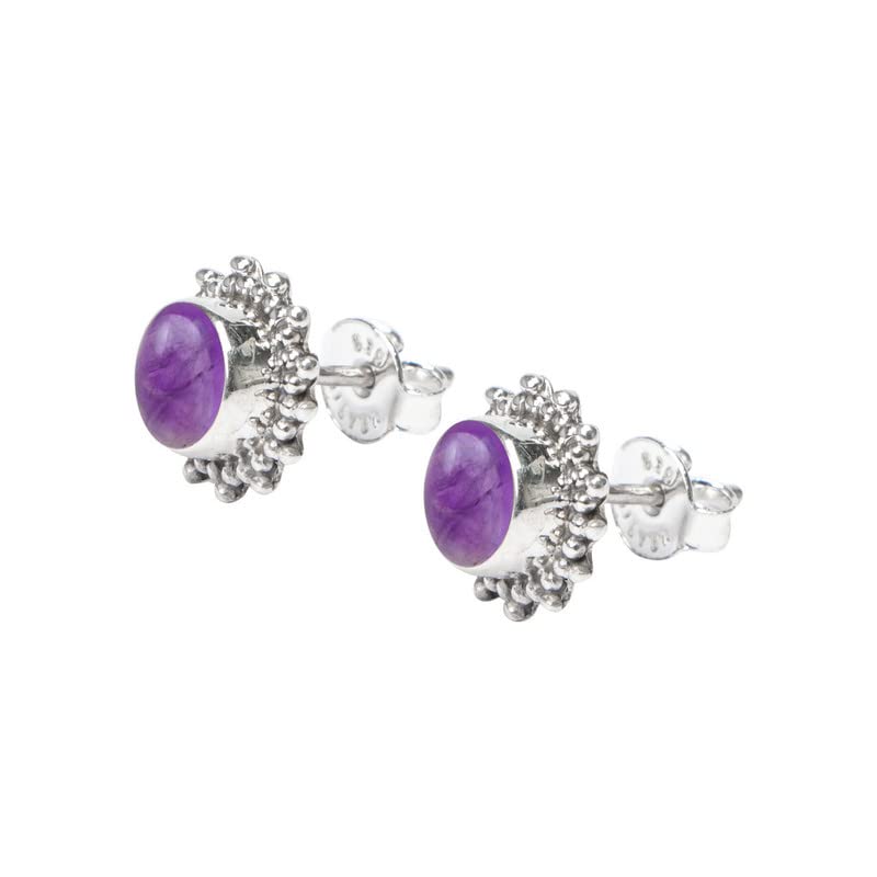 Amethyst Stone Stud Earring, Handmade 925 Sterling Silver Stud Earrings for Women and Girls, Solitaire Stud Earring, Round Stone Stud Earrings, Gift