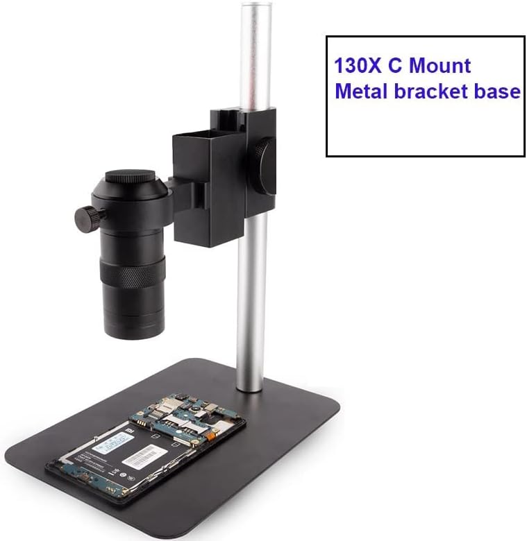 Kit de accesorios para microscopio, cámara de microscopio USB de 48 MP, 130 x ajustable, montura C, microscopio (color lente base BD21)