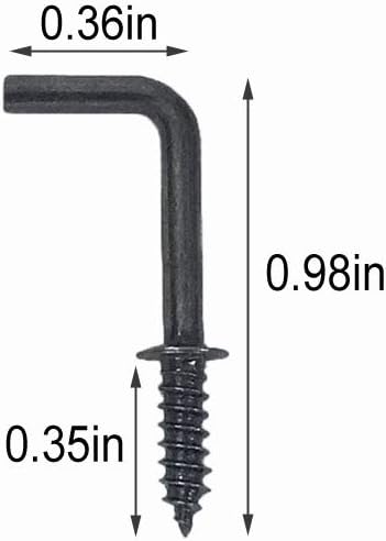 100 ganchos de bronce negro con rosca pequeños de 58 pulgadas en forma de L, 1 forma de ganchos de ángulo recto, 7 ganchos de tornillo de medalla de