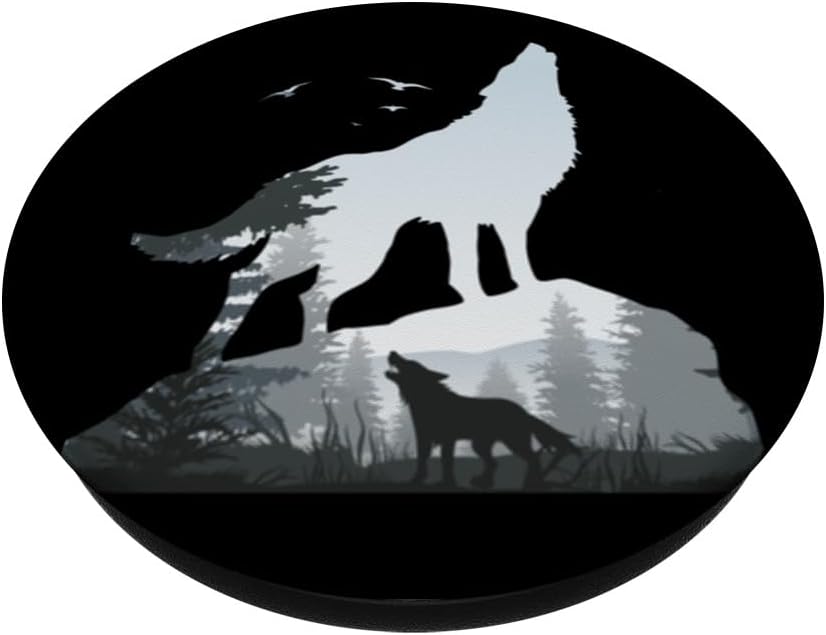 Wilderness Mountains Nature Howling Wild Animal Wolf PopSockets PopGrip agarre intercambiable para teléfonos y tabletas