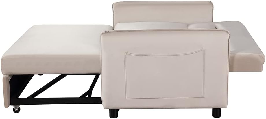 P PURLOVE Sofá biplaza convertible moderno de 57 pulgadas, respaldo ajustable, sofá de 2 plazas con cama extraíble con bolsillo lateral, 2 almohadas