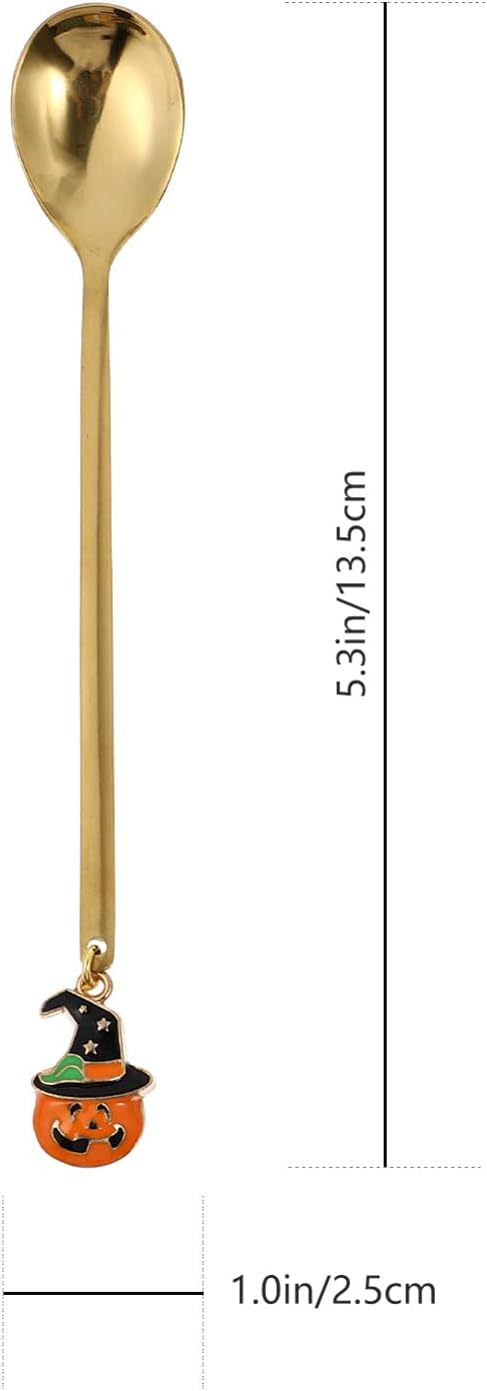 Kichvoe Cucharas lindas 4 piezas de cucharas de café de Halloween, cuchara de postre, cucharas de mezcla, cucharas doradas, cubiertos de Halloween,