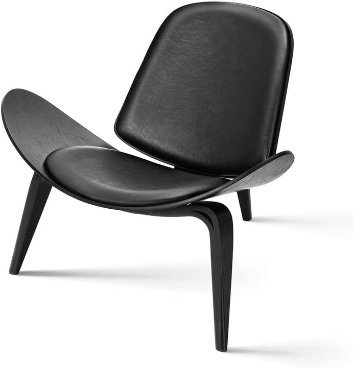 Silla de salón moderna de mediados de siglo, piel sintética, muebles escandinavos, trípode de madera contrachapada, diseño clásico, sillas