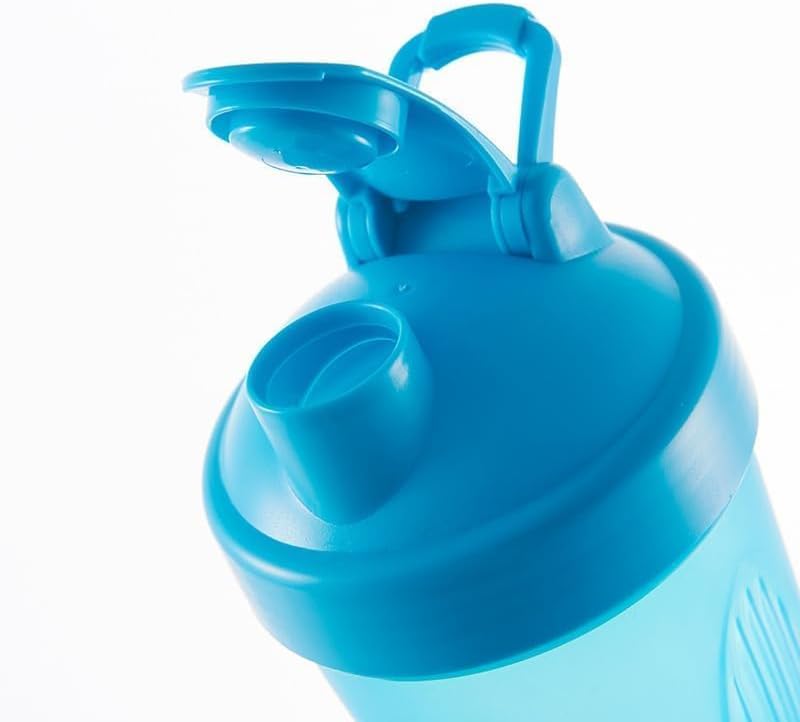 Un elegante diseño mecánico botella mezcladora de proteínas negro oscuro con tapa giratoria a prueba de fugas y bloqueable, bucle moden grande con