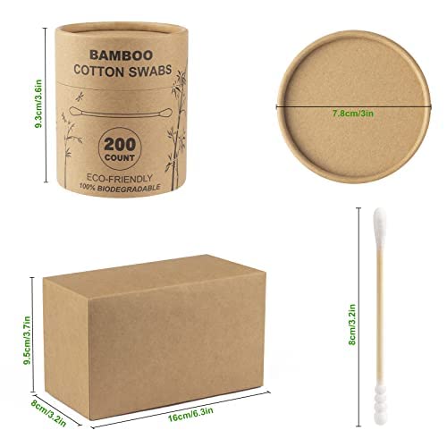 FOVURTE Hisopos de algodón natural, 400 unidades, espiralredondo, hisopo de algodón de bambú de bambú orgánico para limpieza de orejas, niños y bebés