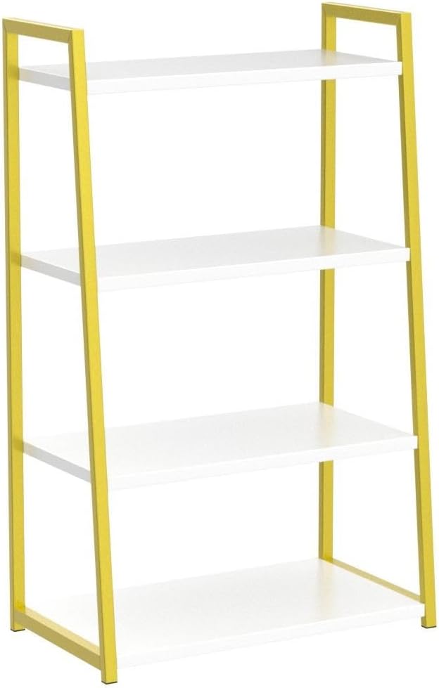IOTXY Estantería abierta de 4 niveles, soporte de exhibición de acero y madera, estantería de pie de 19.7 in de ancho, color dorado