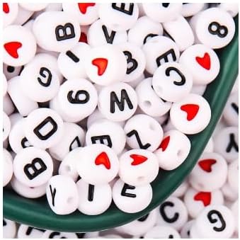 Juego de 1200 cuentas de letras de 6 colores redondos acrílicos del alfabeto, pulseras de la amistad, cuentas del alfabeto surtido con 1 rollo de