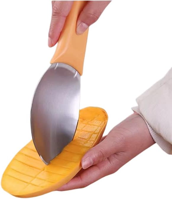 Cortador de mango de 2 piezas, cortador de sandía, artefacto de corte de mango, cuchara de frutas de acero inoxidable para fiestas familiares y