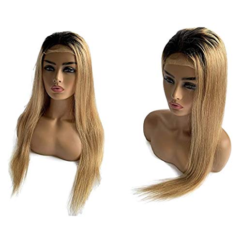 24 pulgadas de largo, peluca de encaje frontal, rubio miel, cabello humano real, liso, 150 % de densidad, cabello brasileño virgen, pelucas de