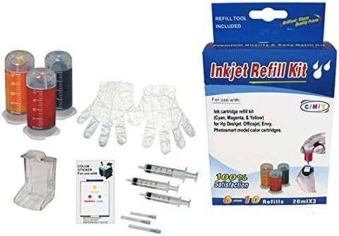 Vivid Colors Kit de recarga de cartuchos de tinta para HP63 HP62 HP62XL HP63XL 64 65 cartuchos de tinta BK y C, M, Y