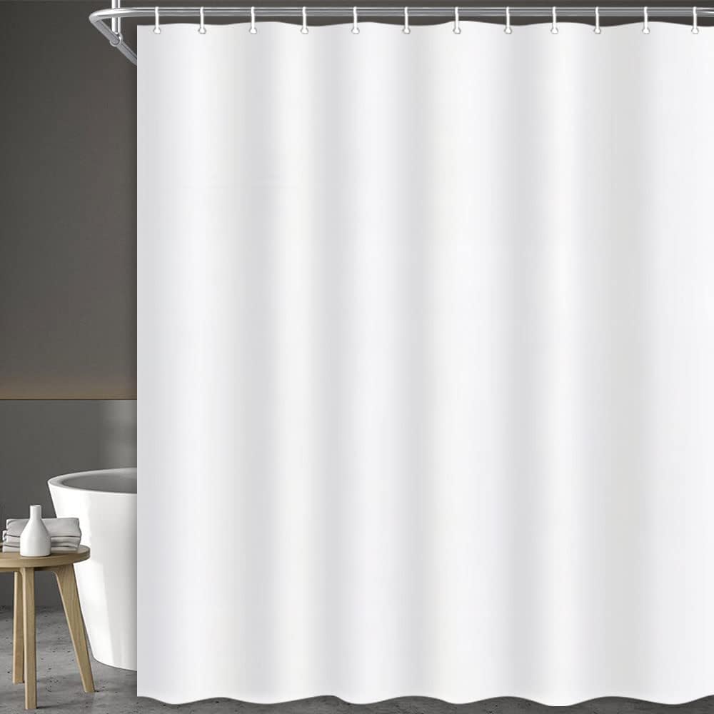 JAWO Cortina de ducha de 72 x 72 pulgadas, tela de poliéster impermeable para baño, spa y hotel, cortinas de baño de tela blanca lavables a máquina