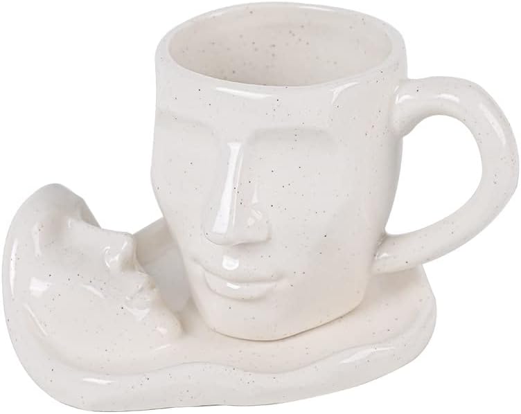 Juego de tazas de besos Taza de cerámica de cara humana Taza de café Pensador Creativo Taza de café Divertida forma de cara taza con bandeja Set