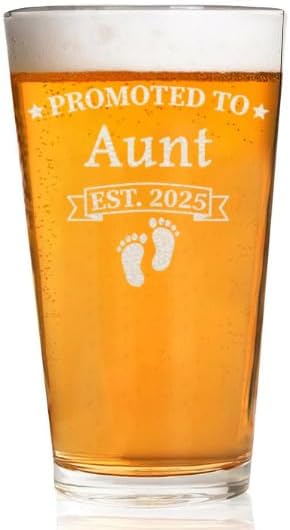 Promoted To Aunt Est 2025 – Vaso de cerveza grabado, 16 onzas, regalo para tía, día de la madre, Navidad