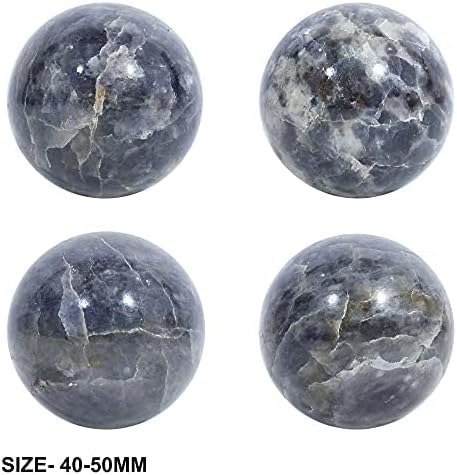Crocon Bola de esfera de piedra de iolita de 1.772 in con soporte de metal, más de 1400 quilates, bola de piedras preciosas curativas, escultura