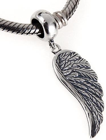 Alas de ángel colgante de plata de ley 925 con cuentas de plumas para pulseras Pandora, Plata esterlina