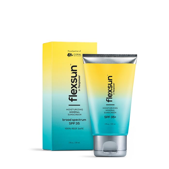 FlexSun – Protector solar mineral hidratante, 2 onzas, amplio espectro SPF 35  óxido de zinc 21%  Protector solar 100% seguro para arrecifes con
