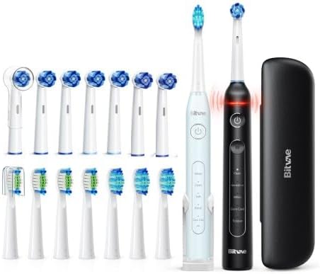 Bitvae Paquete de cepillos de dientes eléctricos ultrasónicos y giratorios para adultos y niños, cepillos de dientes recargables sónicos aceptados