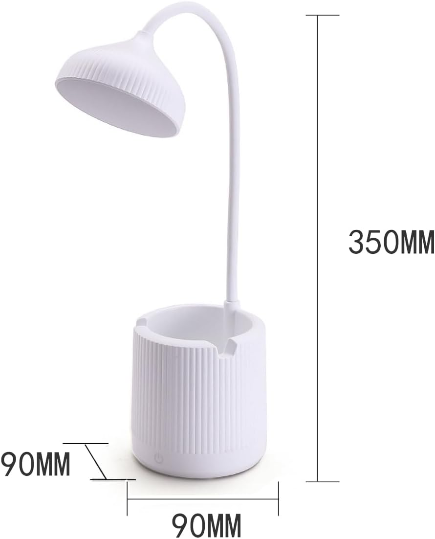 Lámpara inalámbrica, lámparas de escritorio para oficina en casa, blanco, luz ajustable de 3 velocidades, con soporte para bolígrafo, cable de carga