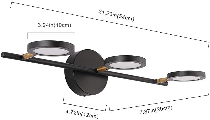 Joosenhouse Bombilla negra de 3 luces, apliques de pared LED en el baño hacia arriba o hacia abajo, lámpara de baño giratoria de 21.26 pulgadas,