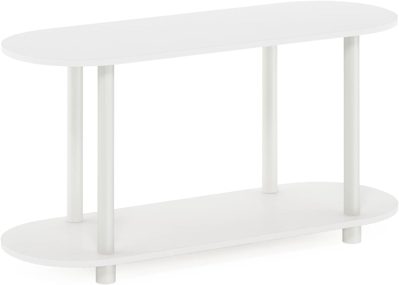 Furinno Turn-N-Tube – Mesa con laterales ovalados moderna, se monta sin herramientas, color blanco y blanco virgen