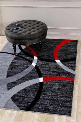 3895 – Alfombra de múltiples colores, beige, rojo, negro, moderna y abstracta