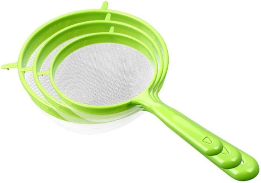 3 unidsset de plástico de malla fina colador de tamiz de alimentos colador con mango para hornear herramienta de cocina té jugo pasta tamiz
