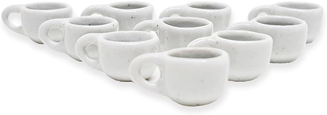 Juego de 10 vasos de cerámica blanca de alto de pulgada de alto, vajilla pequeña, vajilla en miniatura, cuencos, cubiertos, utensilios de cocina,