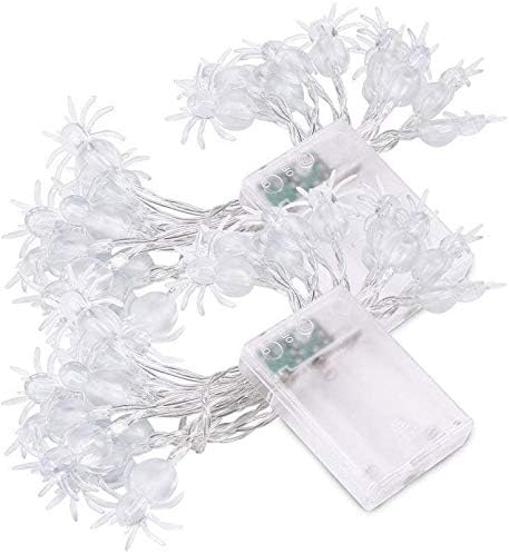 Toodour Luces de araña para decoración de Halloween, impermeables, 15.25 pies, 30 luces LED alimentadas por pilas para decoración de Halloween