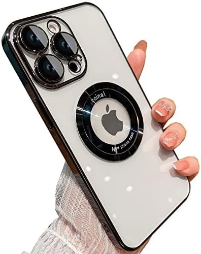 Funda para iPhone 12 Pro, magnética compatible con MagSafe, protector de cámara de lente de vidrio, carcasa rígida de lujo para iPhone 12 Pro, para