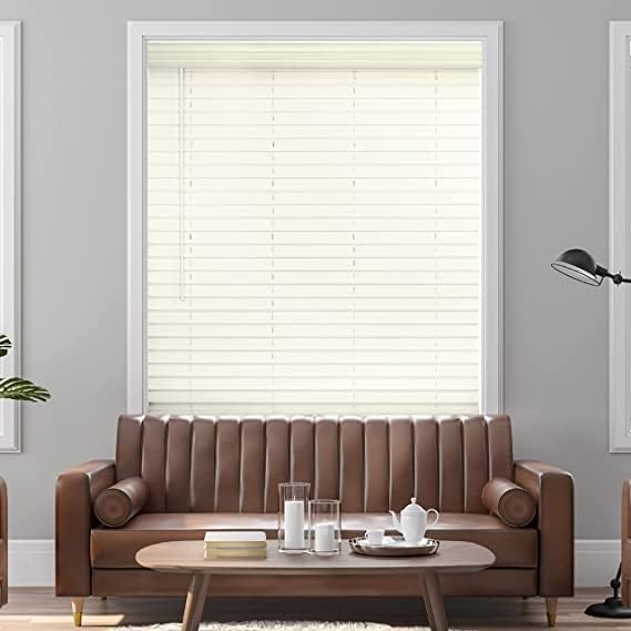 LOTUS & WINDOWARE Persiana inalámbrica de madera sintética de 2 pulgadas, 10 pulgadas de ancho x 71 pulgadas de largo, color blanco suave, lisa