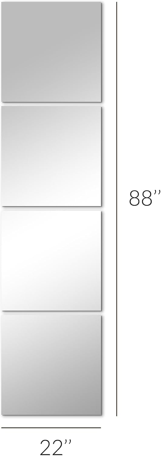 Delma Azulejos de espejo de pared de longitud completa, 22 x 22 pulgadas x 4 unidades, azulejos de espejo de cuerpo completo sin marco para