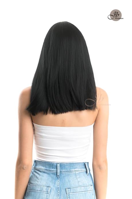 Peluca negra de corte recto ZOE con flequillo completo, pelucas rectas sin pegamento para mujer, pelucas sintéticas naturales para uso diario