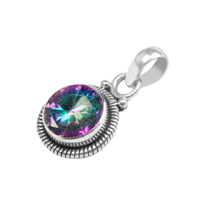 Mystic Topaz Stone 925 Sterling Silver Pendant Necklace For Women Girls Gift, Natural Gemstone Pendant Necklace, Solitaire Pendant, Handmae Pendant