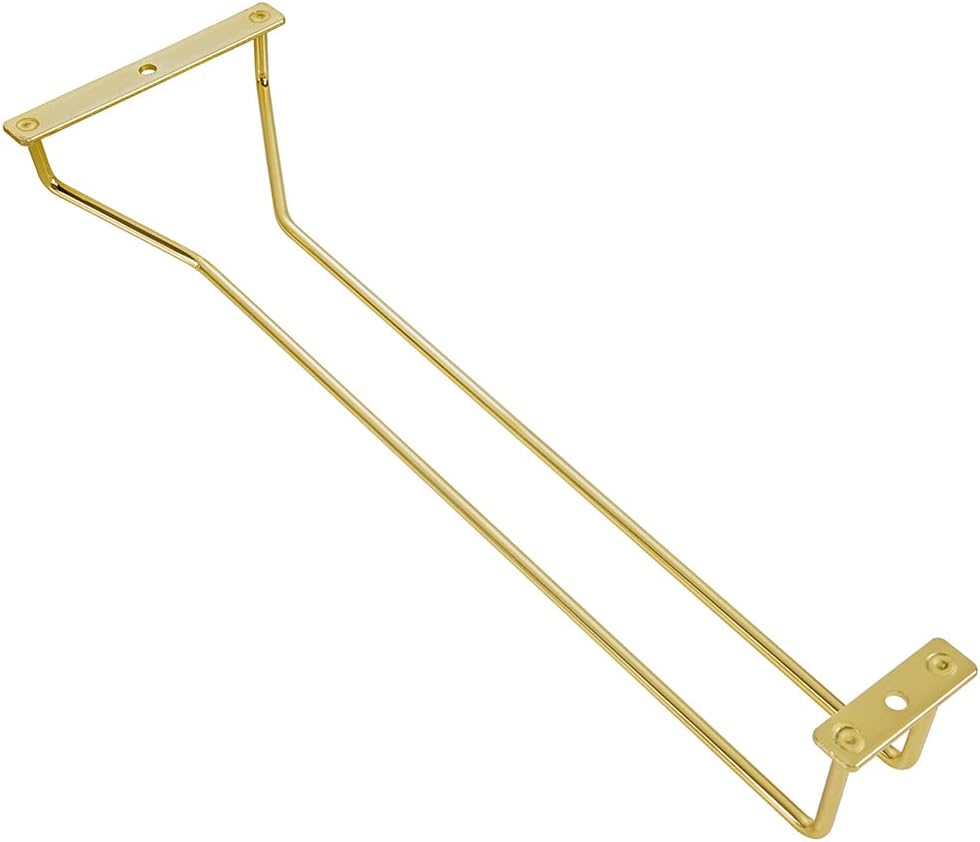 Soporte para copas de vino de 14.0 in, dorado, para debajo del gabinete, soporte para copas de vino, soporte para copas de alambre para colgar para