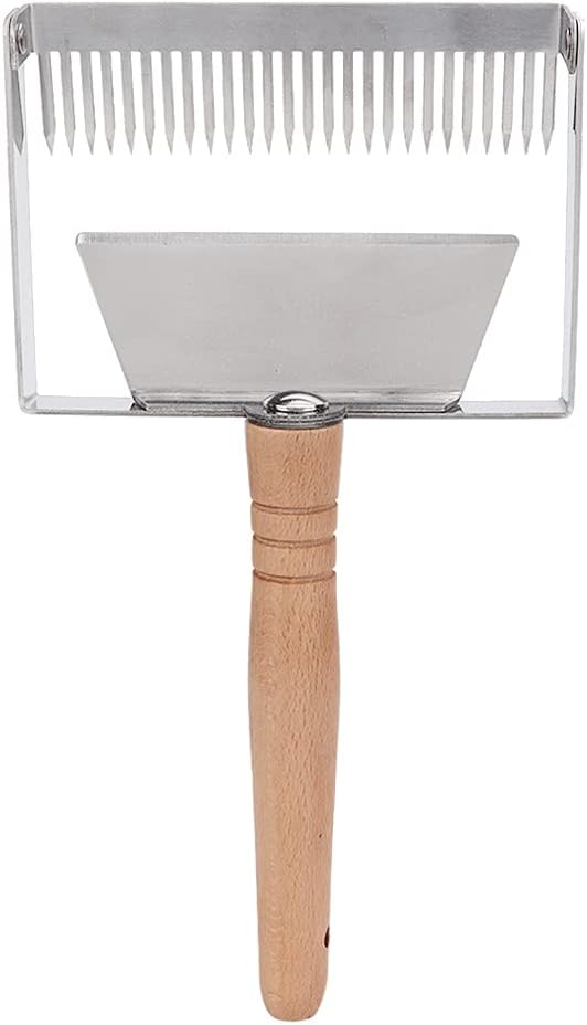 TOPINCN Wide Uncapping Fork, Stainless Steel Beehive Scraper, Ergonomic Wood Handle, Less Wastage and Mess, Beekeeping Apicultural Equipment Tool
