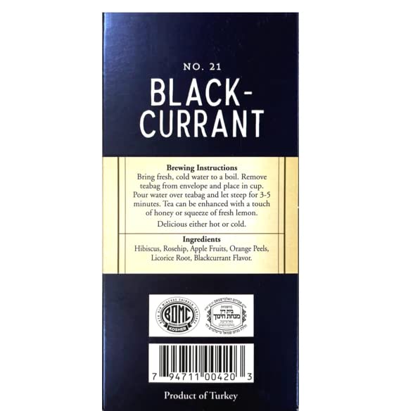 Galil Té de grosella negra, paquete de 3, té de hierbas sin cafeína, té Kosher certificado, bolsas de té de frutas sin OMG, 20 unidades, 60 bolsitas