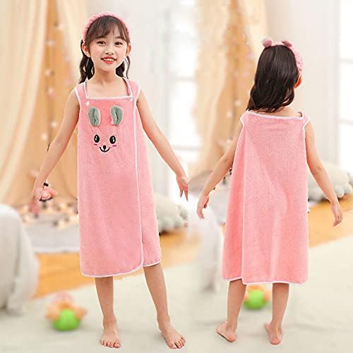 Toalla de baño suave para niñas con conejo de cartón, toalla de playa absorbente de agua para niños, bata de baño, vestido de tubo de ducha