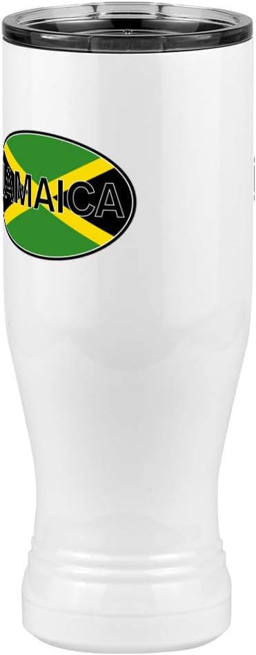 Just So Posh Jamaica – Vaso ovalado con tapa, diseño de bandera de país ovalada europea, color blanco de 20 onzas, color camello polar, acero