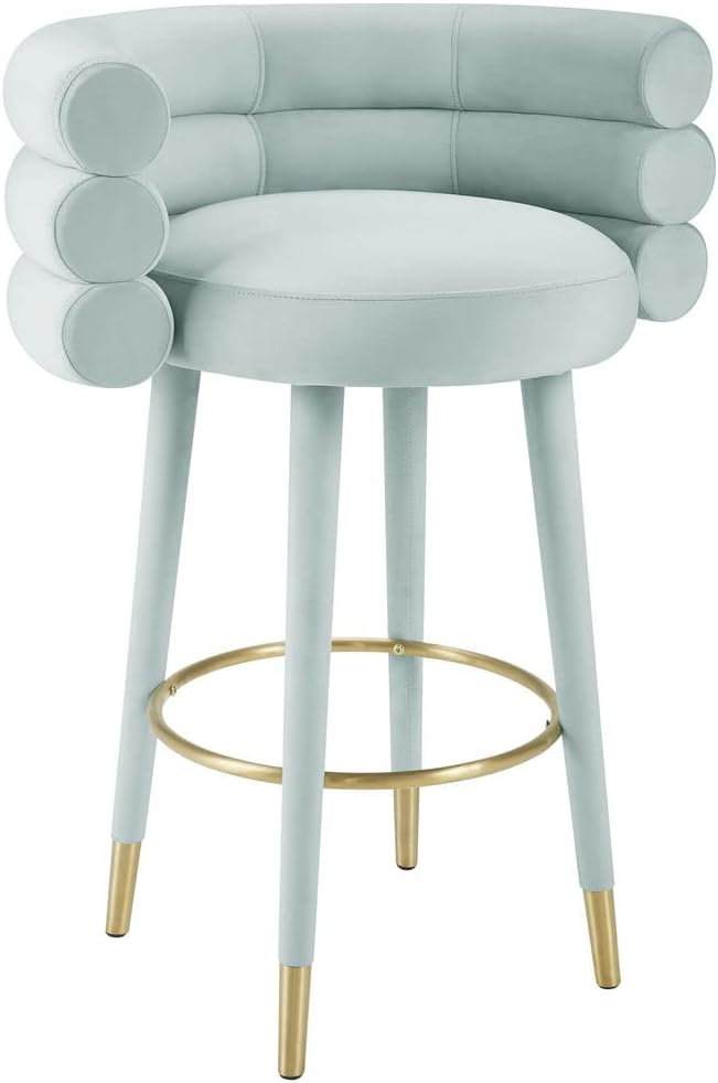 TOV Furniture Betty – Taburete de bar de terciopelo y madera contrachapada de 30.3 pulgadas de alto, color verde y dorado