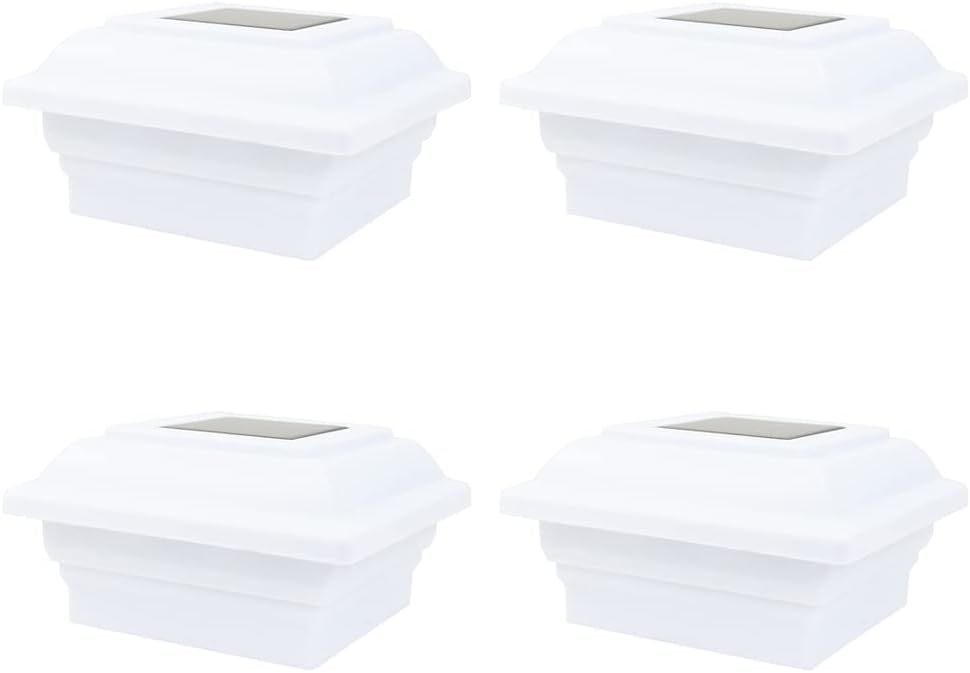 Paquete de 4 unidades blancas para jardín al aire libre, 5 x 5, solares 12 SMD LED, tapa de cubierta de poste, luz de valla cuadrada, lámpara de