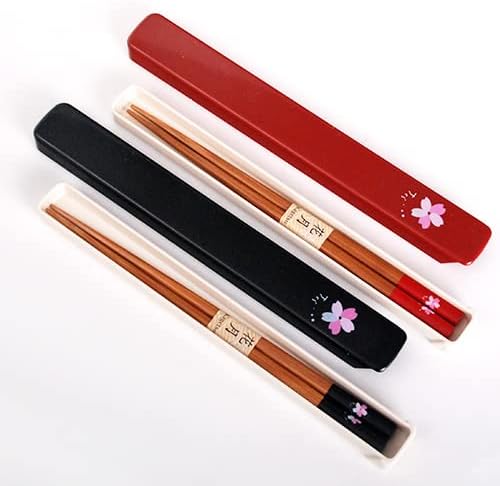 Hinomaru Collection Palillos de viaje personales con diseño de flor de cerezo Sakura japonesa en hermosa funda deslizante con tapa deslizante,