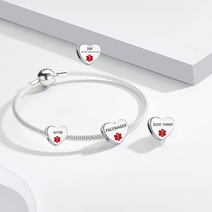 Dijes de alerta médica tipo 2 para diabetes, primeros auxilios de emergencia, grabados con láser, cuentas de alerta de salud para pulseras Pandora