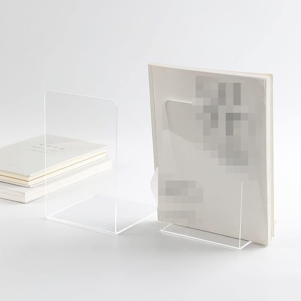 1 sujetalibros de acrílico resistente con extremo de libro en forma de L, organizador de escritorio para libros, películas y CD (transparente, 4.72