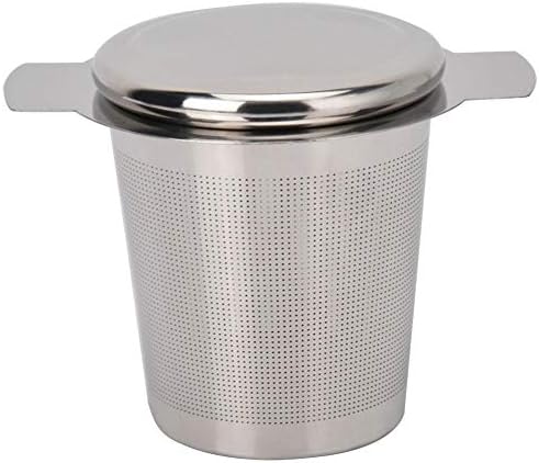 Infusor de té, filtro de filtro de té de acero inoxidable con tapa y asas dobles, infusor de té perfecto para tazas de té de grano de hojas, tazas y